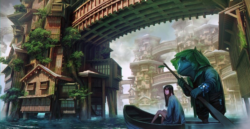 绝美二次元少女幻想城景壁纸