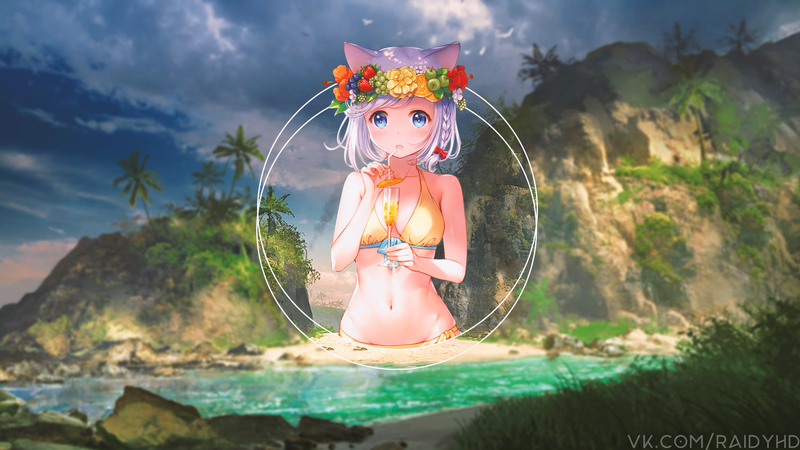 二次元少女画中画海滩壁纸