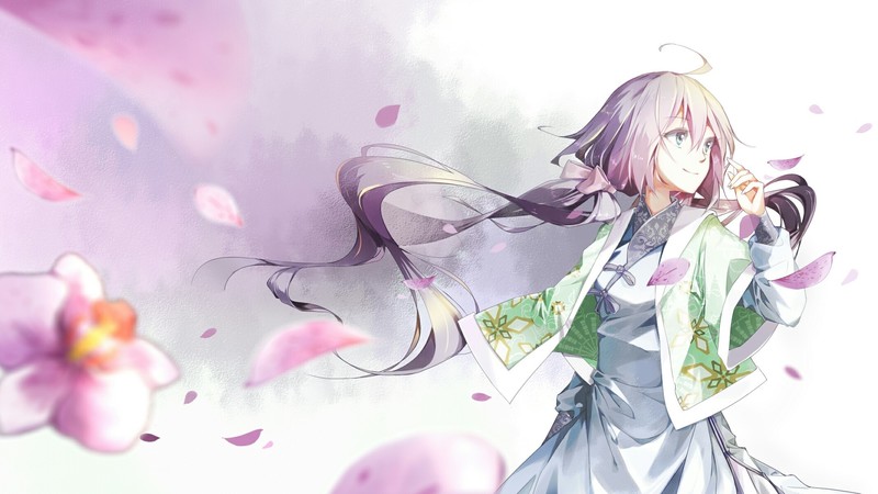 动漫少女樱花粉花高清壁纸