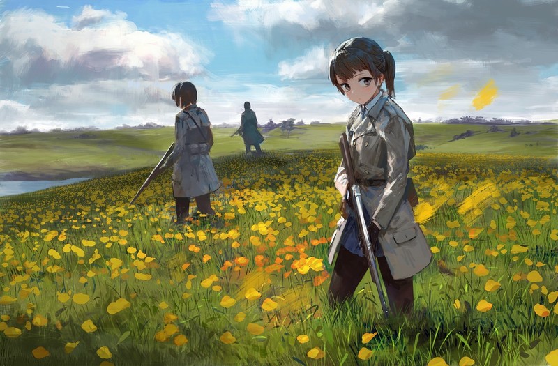 动漫少女与枪械花海壁纸合集