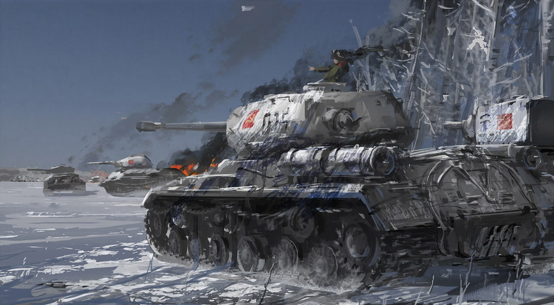 雪地战场的少女与战车KV-2涂装壁纸