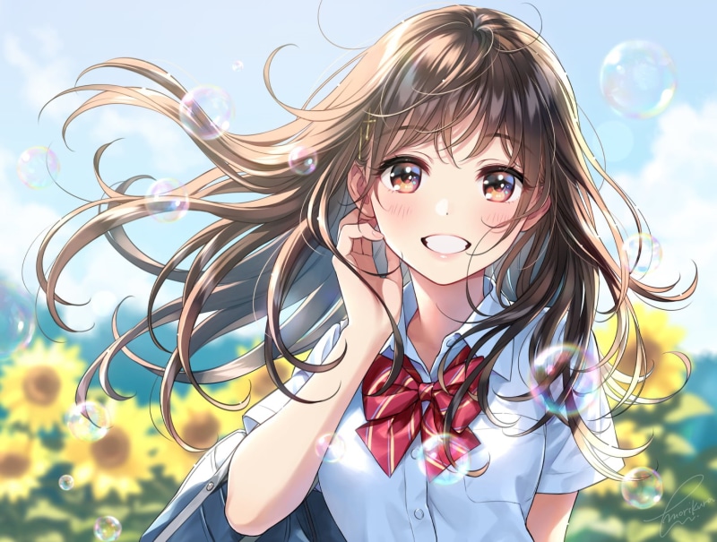 谁能拒绝夏日校园里的元气动漫少女壁纸？