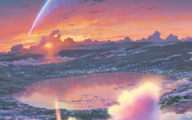 你的名字 海景 动漫 日落 流星 高清壁纸