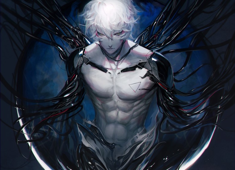 银发短发绿眼机器人男主 高清动漫正面壁纸