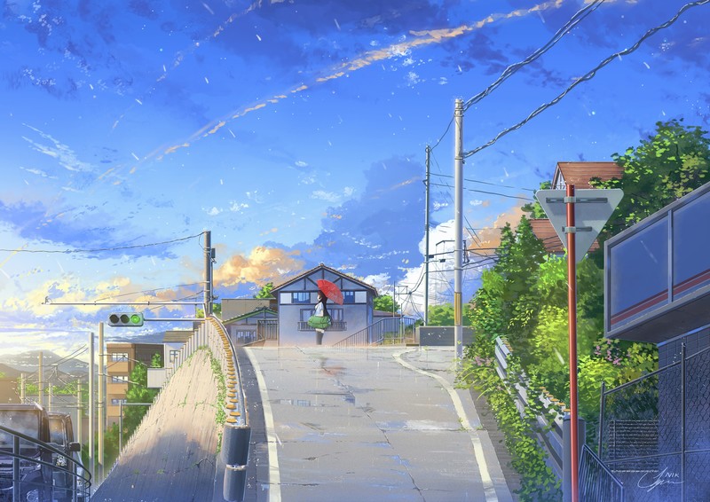 日本街头晴空塔 动漫少女治愈系壁纸