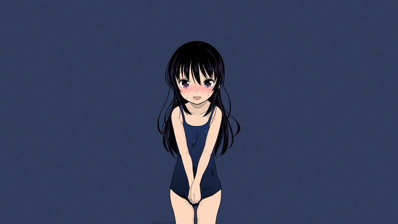害羞紫瞳黑发萝莉连体泳装壁纸