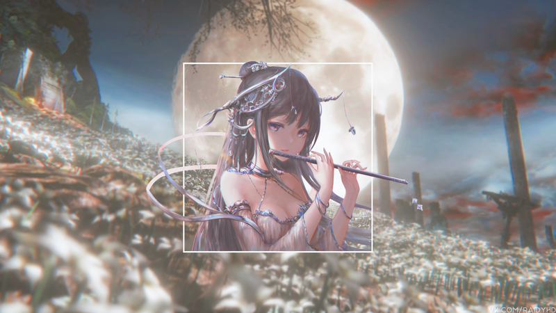 动漫女孩画中壁纸上新 长发黑发女生配长笛造型太绝了