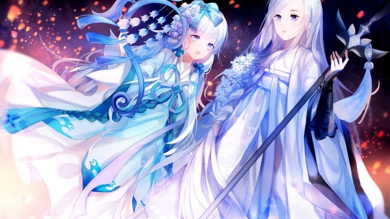 蓝和服动漫情侣壁纸，快收下这份温柔壁纸包