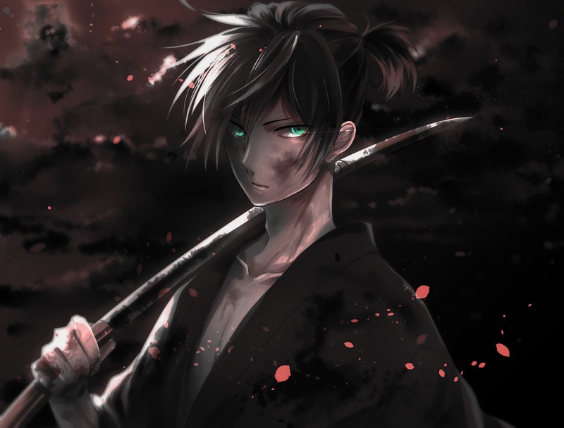 《野良神》夜斗同人壁纸 帅炸的黑发武士少年