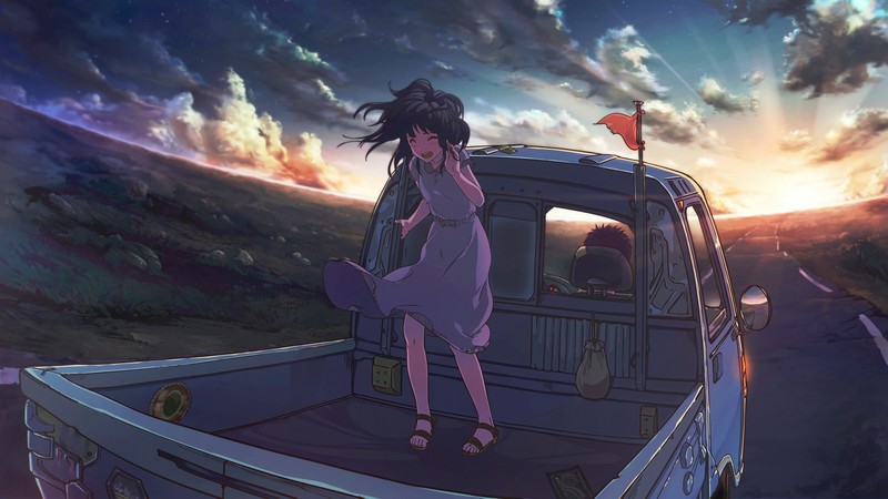少女前线破晓时刻 少女与爱车奔赴清晨公路的绝美壁纸