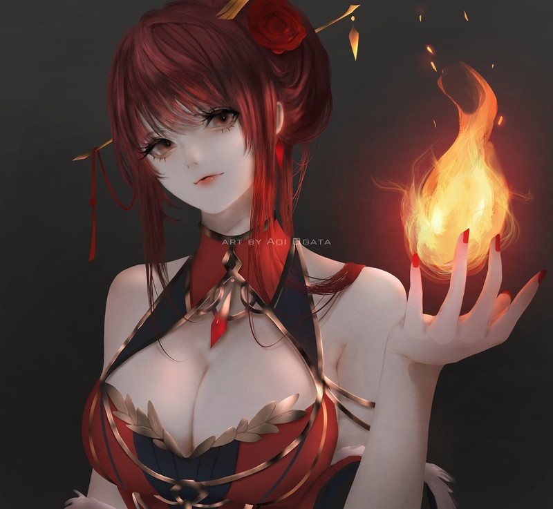 纯黑背景红衣少女 画师Aoi Ogata 动漫高清壁纸