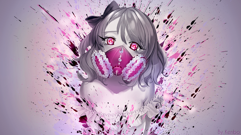戴防毒面具的粉眼动漫少女壁纸