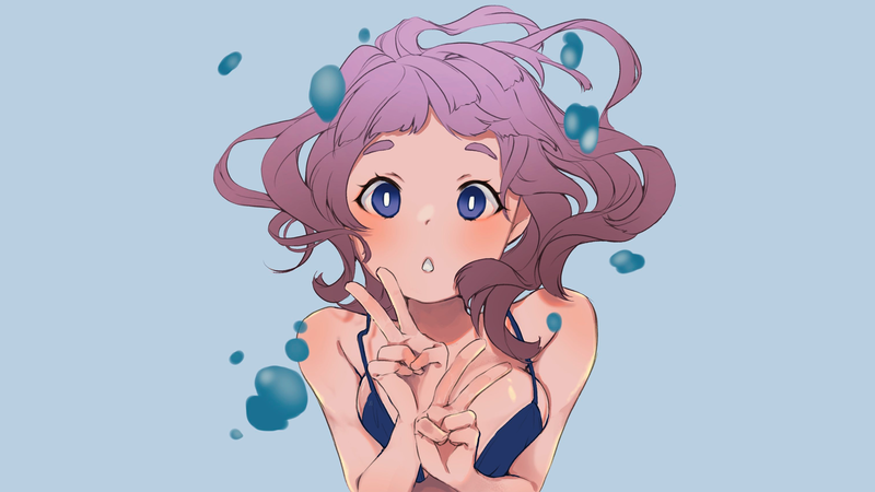 水下穿蓝泳衣的紫短发少女壁纸
