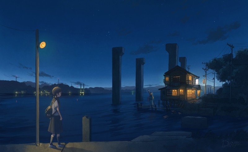 绝美二次元少女夜空壁纸