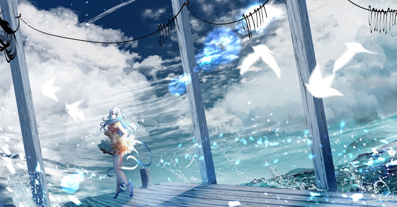 动漫少女青蓝色主题壁纸合集