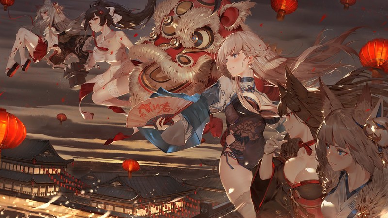 碧蓝航线同人美图合集 舰娘 动漫少女 同人创作 女性角色 白发 黑发 蓝眼 红眼 长发 旗袍 中式服饰 露肤造型 和服 长筒袜 白丝 中国龙 龙 奇幻插画 中式建筑 幻想少女 粉丝创作 手绘插画 数位绘画 二次元 狐狸娘 兽耳 动漫 画师鸟海千佳 脸红高清壁纸