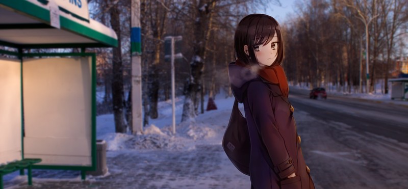 银发雪夜都市里的黑发少女壁纸合集