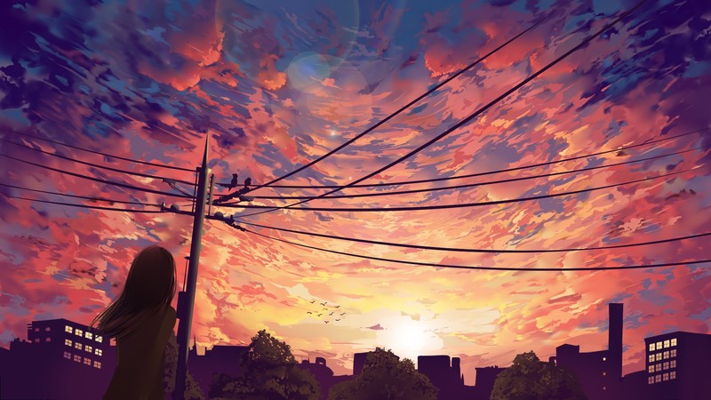 动漫少女 晴空云海壁纸