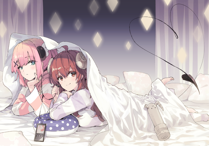 这组《街角魔族》同人壁纸太戳我了！粉毛恶魔少女躺床氛围感拉满