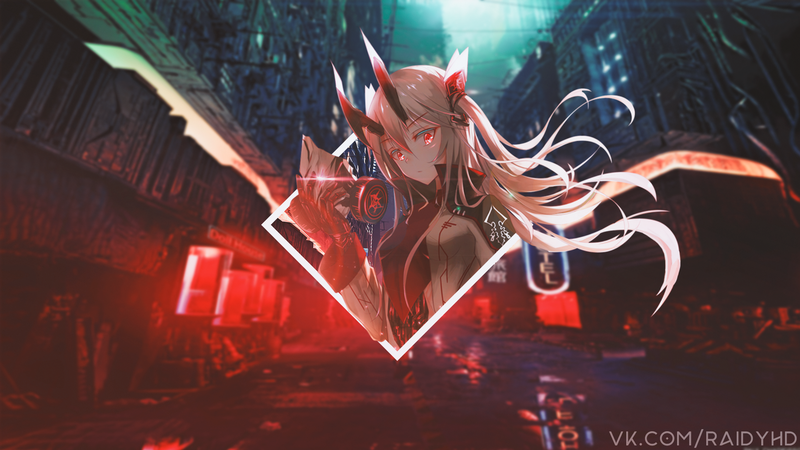 霓虹红画中画动漫少女壁纸
