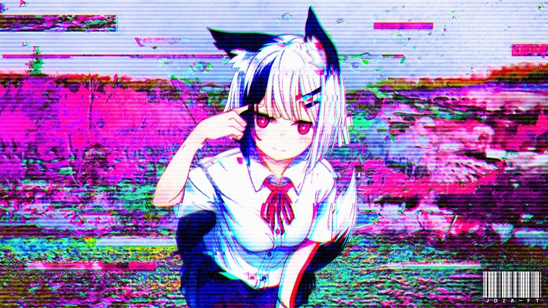 谁不爱粉粉嫩嫩的猫系少女壁纸？这波 glitch 风数字画太绝了