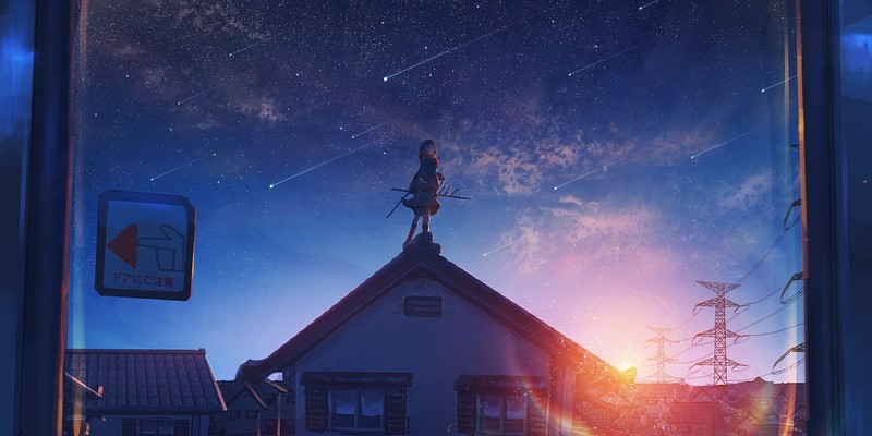 绝美动漫少女星空壁纸 高清无水印