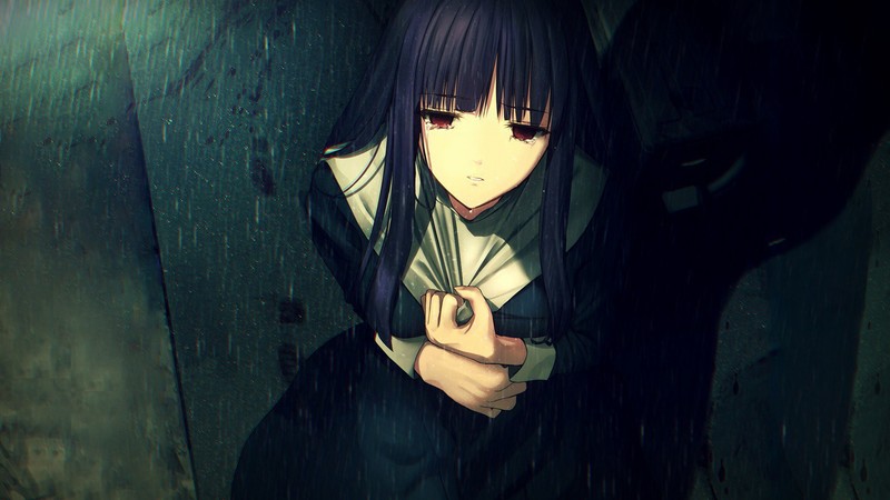 空境 浅上藤乃 动漫少女 动漫 雨天 蓝发红眼 高清壁纸