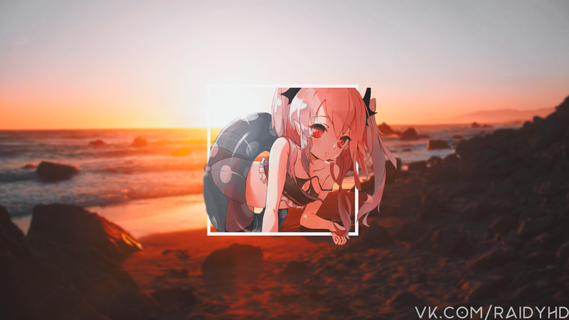 动漫少女画中画海滩壁纸