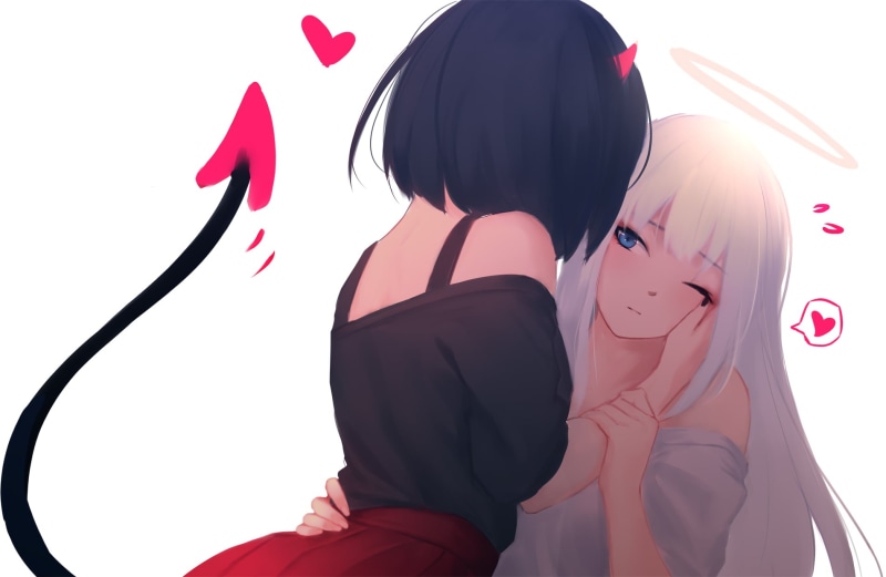 绝美百合贴贴！带角恶魔少女的720P高清壁纸合集