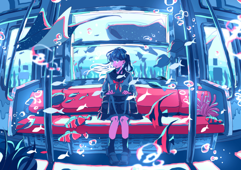 水下列车上的动漫少女壁纸