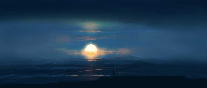 动漫风日出日落风景高清壁纸