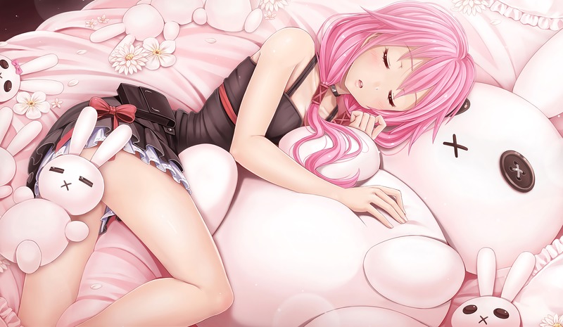 熬夜追番必备！粉系软萌睡颜二次元少女壁纸合集