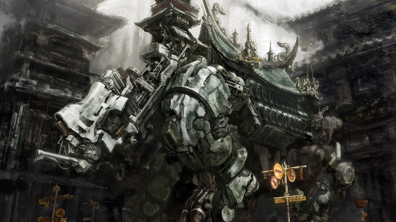 未来感机甲灰调动漫艺术城景壁纸