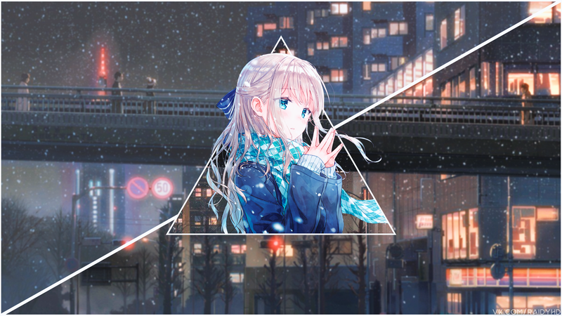 雪中少女画中画壁纸