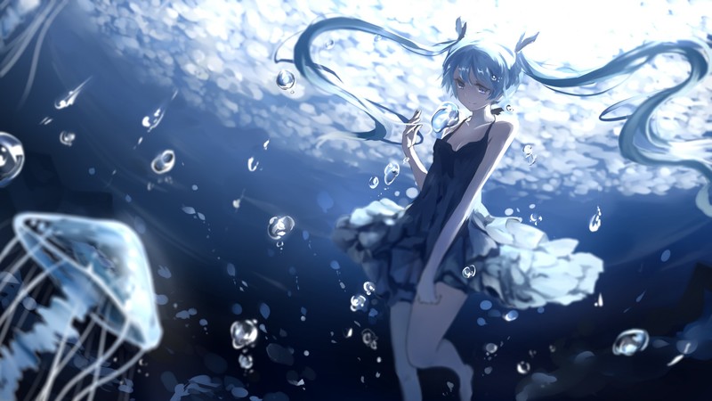水下长发蓝眼动漫少女壁纸合集