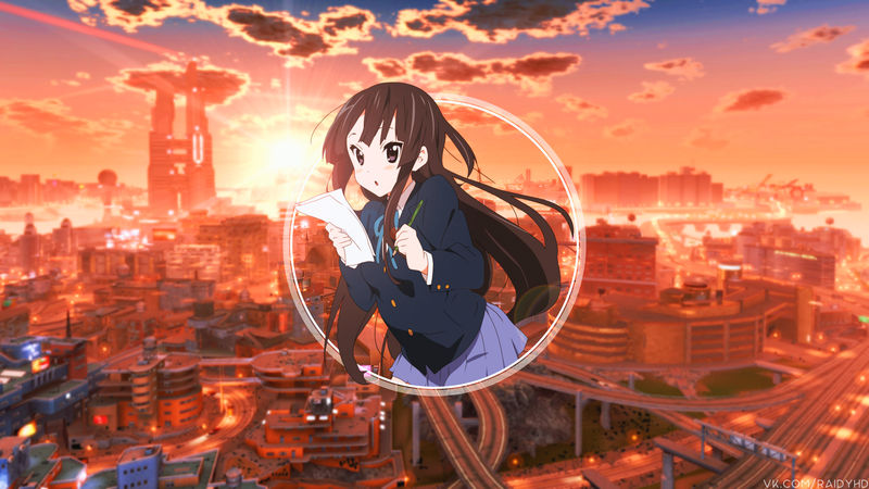 长发动漫少女城景画中画壁纸