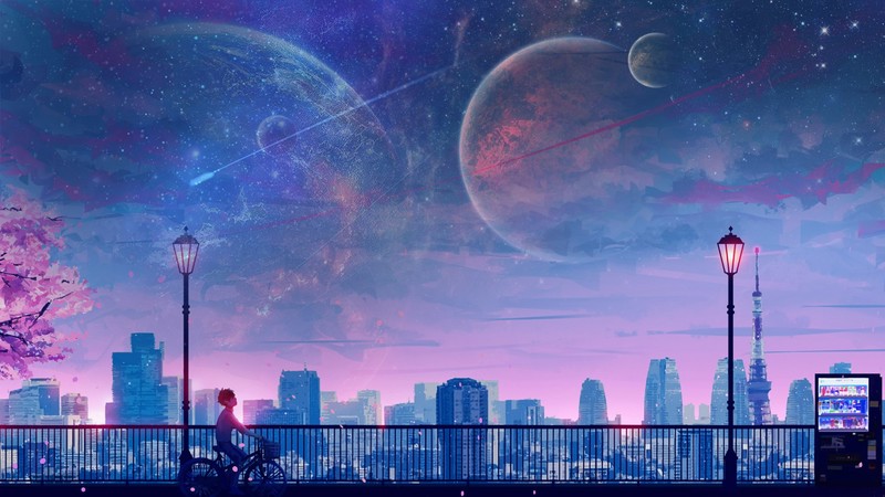 绝美动漫壁纸合集：东京塔、樱花与梦幻星空