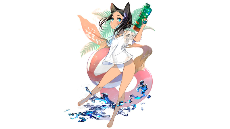 夏日海滩萌系猫耳少女壁纸合集