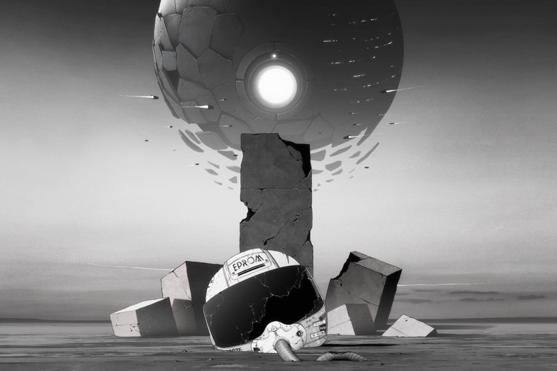 这款动漫风黑白头盔数字艺术壁纸太绝了