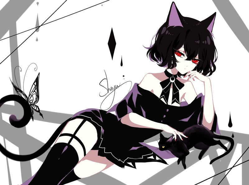猫咪少女与蝴蝶的治愈壁纸