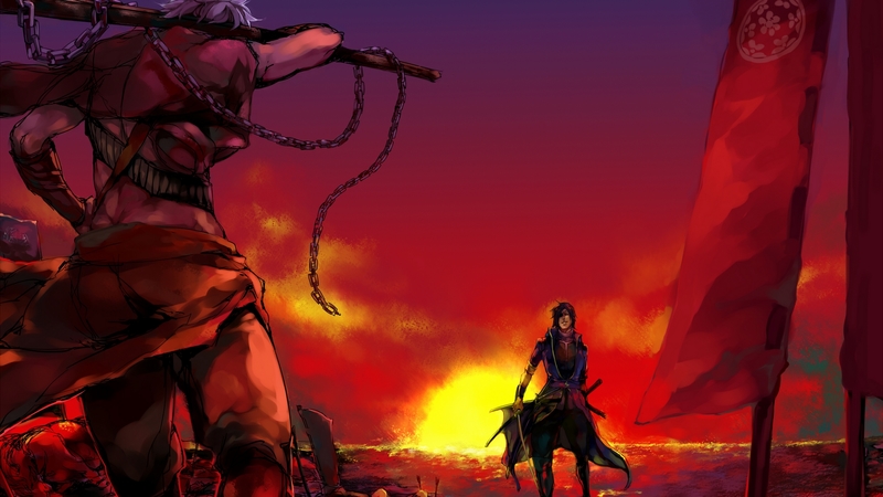 《战国BASARA同人壁纸合集 落日下的武士与少女》