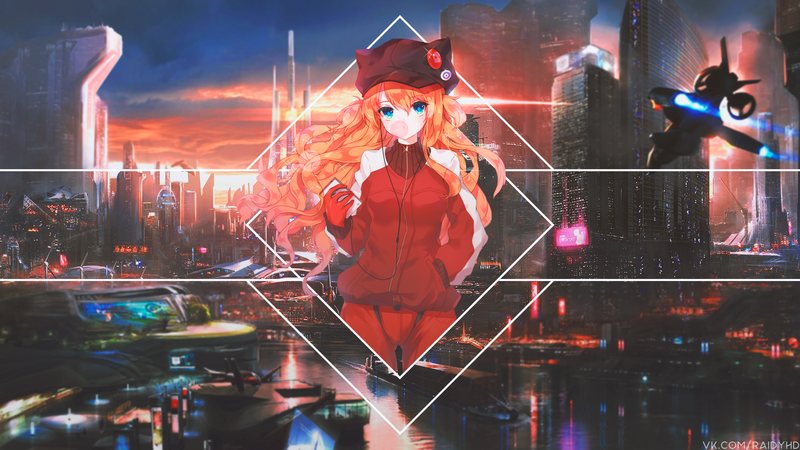蓝眸动漫少女画中画壁纸