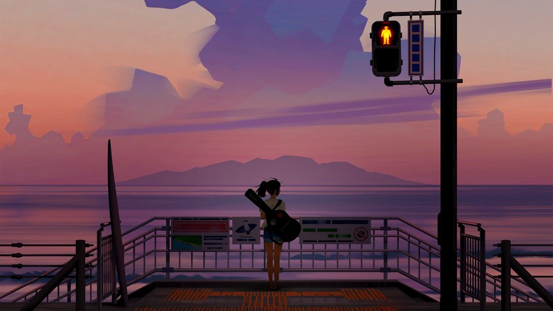 抱着吉他的二次元少女壁纸，一眼沦陷的氛围感