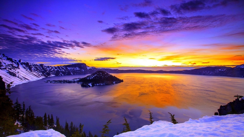 绝美的冬日山湖日落壁纸合集