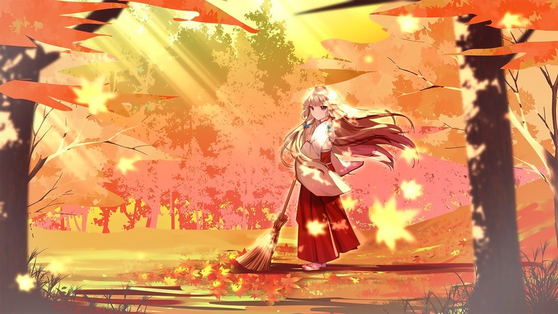 动漫巫女少女林间壁纸