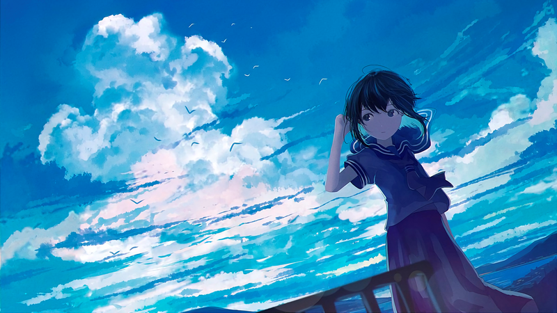 这组动漫壁纸太绝了！水手服少女+碧海蓝天氛围感拉满