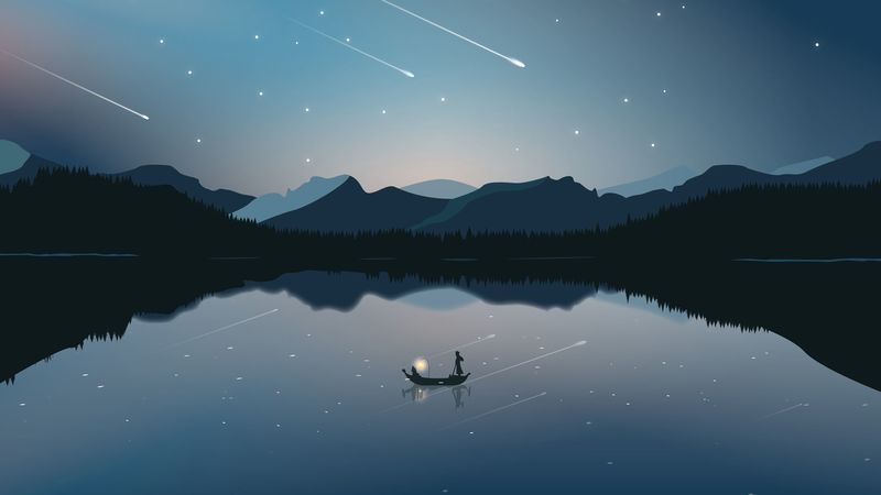 船与山巅星落的4K壁纸