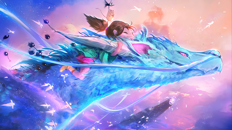 千与千寻里的龙和动漫少女 高清壁纸