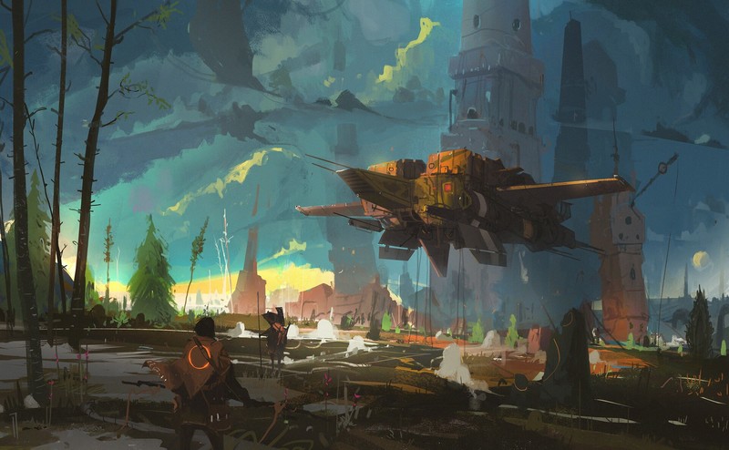 Ismail Inceoglu概念艺术壁纸 男人服饰自然高塔舰船烟雾元素