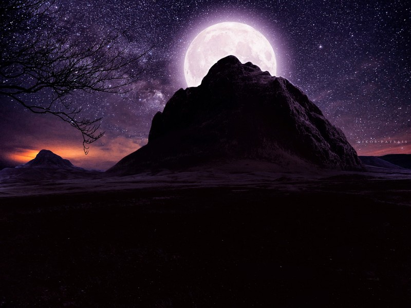 绝美景致！4K高清山地月夜星空壁纸